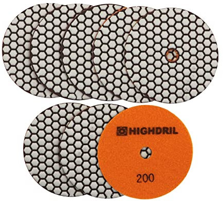 HIGHDRIL Disque de polissage diamant sec 8 pièces éparpillé #200 pour granit pierre béton marbre meuleuse ou polisseuse Dia 5 pouces/125 mm