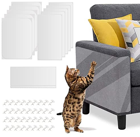 KJLEEN Katze Sofa Kratzschutz 12 + 50 Pack Anti Kratz Folie für Katzen Kratzschutz Tür Katze Transparent Anti Kratz Tape Katze Kratzschutz Protector mit Sofa Nagel für Sofa, Tür, Tisch, Möbel