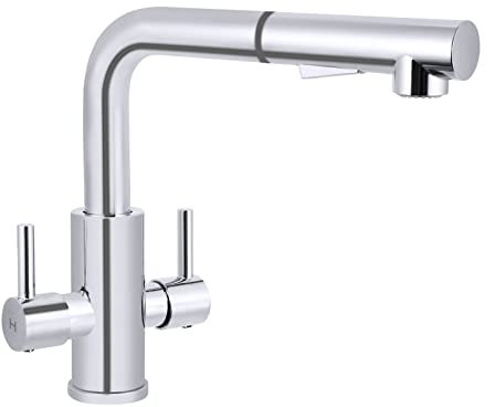 Kitchen Tap Mixer with Pull Out Spray Kitchen Sink Taps Chrome Single Hole Dual Levers Modern Kitchen Faucet