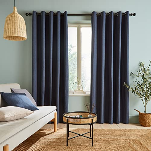 Catherine Lansfield Garngefärbte Baumwoll-Chambray-Vorhänge, 168 x 137 cm, Blau