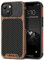TENDLIN Compatible with iPhone 14 Case Wood Grain with Carbon Fiber Texture Design Leather Hybrid Slim Case Black