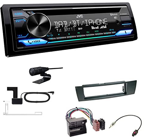 JVC KD-DB922BT 1-DIN Autoradio CD-Receiver Bluetooth DAB+ Digital Radio Einbauset passend für BMW 1er 2004-2007 schwarz nur 4/5-Türer