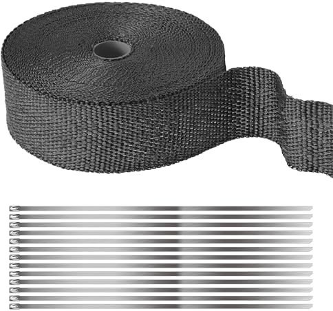 Cinta Anticalorica Escape Moto, Negra Cinta Anticalorica para Escapes 5M con 10 Bridas Metalicas,Deecam Para Colector de Escape de Motocicleta Rollo Aislante Termico