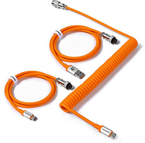 MAMBASNAKE C04 Cable USB C Espiral para Teclados Mecánicos, Aviator Cable Teclado 2 En 1 Personalizado - USB A a Tipo C y USB C a USB C, Cable Cargador Tipo C con 5 Pin Aviator Connector - Naranja