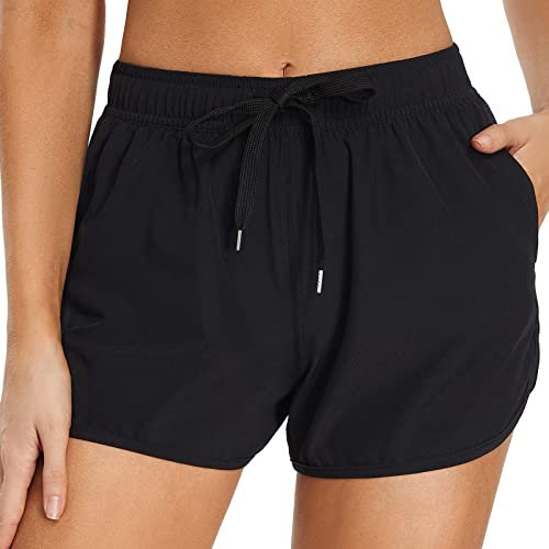 Damen-Badeshorts mit Taschen, hohe Taille, Board-Badeanzug, Badeshorts, Badeanzug, Unterteil, Jungen-Shorts, Badeanzug-Unterteil, breites elastisches Band, Sport-Yoga-Shorts, Yoga Shirt Mit