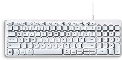 Perixx PERIBOARD-333MW Teclado Mac retroiluminado con Cable - Teclas de Tijera Delgadas con Fuente Grande - LED Blanco - Disposición QWERTY EE.UU/US English