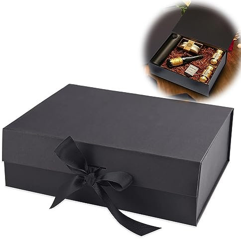 Cajas de Regalo Magnéticas con Tapas, Caja de Regalo con Lazo, Caja de Embalaje de Regalo Reutilizable, para Cumpleaños, Navidad, Día de San Valentín ( Negro )
