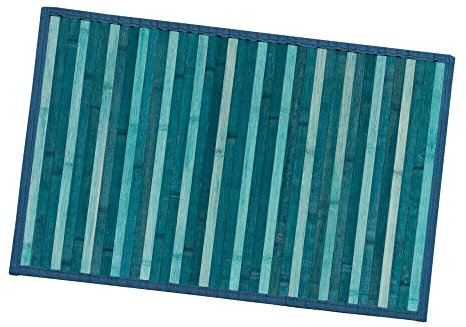 emmevi Tappeto Bamboo Legno Stuoia Antiscivolo Passatoia Pedana Bambù Cucina Bagno Degradè 50X370 Blu