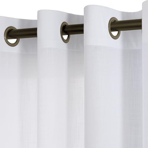 KOUFALL Weiße Leinenvorhänge, 250 cm lang, für Wohnzimmer, 2 Paneele, Set mit Ösen, Sichtschutz, Blickdicht, lichtfilternd, halbtransparent, Vorhänge für Schlafzimmer, 132 x 259 cm Länge