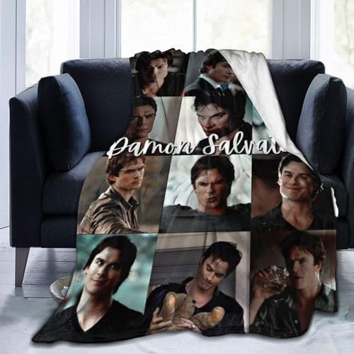 EN7JIOY Vampire Diaries TV Show Blankets Team Damon Salvatore Collage Throw Blanket Vampire Diaries Merch Ian Somer-halder Fans Gifts Soft Fuzzy Fleece Blanket for Bed Sofa Home Decor 50x40