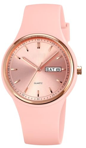 Montre de sport étanche pour femme avec grand cadran et bracelet en silicone souple, rose, Sangle