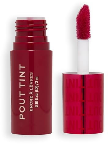 Makeup Revolution, Tinte Labial Pout, Tinte Labial Ligero, Color Construible, Fórmula Hidratante con Acabado de Brillo a Mancha, Sizzlin Red, 3ml