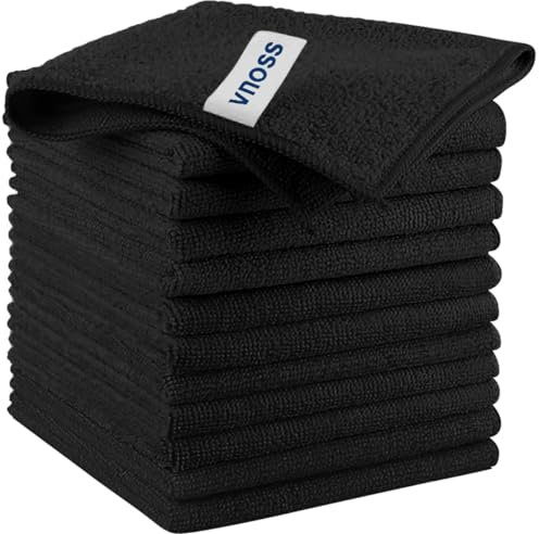 Vnoss Mikrofaser-Reinigungstuch, Reinigungstücher in 4 verschiedenen Farben, Schwarz, 30,5 x 30,5 cm, 12 Stück