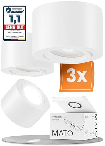 MATO 3x LED Spots Aufputz Weiß - Extra Flach & Schwenkbar - Ø80x50mm - Aufbaustrahler Decke Inkl. 5W Modul 230V - 4000K Neutralweiß - Deckenspots, Aufbaustrahler, Aufputz Deckenstrahler