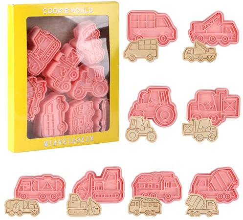 Svalor Car-Themed Cookie Cutter Set, 8pcs Cute Biscuit Cutters, Lovely 3D Pressable Cookie Stamp for Cookie Baking