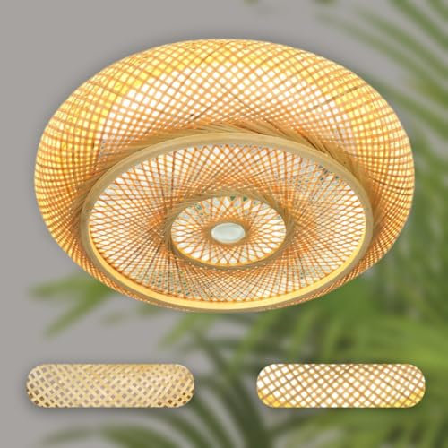 DHGIE Deckenleuchte Bambus Deckenlampe Rattan Bambus Pendelleuchte Retro Stil Laterne Kronleuchter Antik Holz Esszimmer Lampe Landhaus Hängelampe Wicker Lampenschirm Schlafzimmer E27 Pendellampe