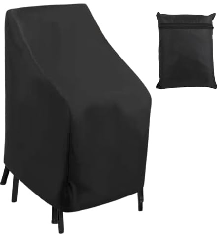 Stapelstuhl Abdeckung Gartenstuhl Abdeckung, Wasserdicht Winterfest UV-Beständiges Aus 210d Oxford Gewebe Geeignet für Balkonstühle Lounge-Sessel (Schwarz, 114*85*65CM)
