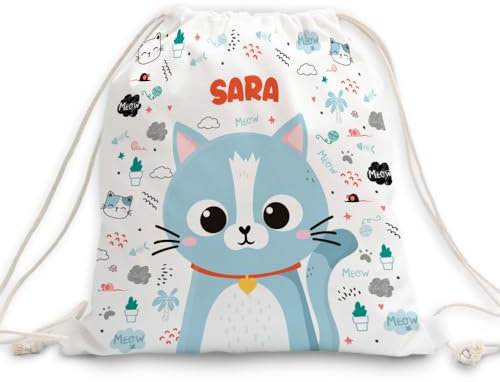 Transparent Gift Mochila Infantil Personalizada con Nombre y diseño de Animales de Colores para Niños y Niñas. Mochila de Cuerdas Guardería. Bolsa de Tela Colegio, Excursión. Mochilas Vuelta al Cole