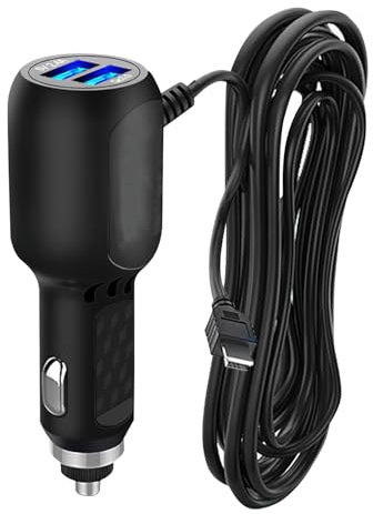 Dash Cam Power Lead Cable Mini USB Car Charger 12V to 5V with 2 USB Ports 3.5M Wire Long DC 3.5A Power Supply Adapter with Straight Mini USB Connector for Dash Cameras Sat Navs GPS Navigation DVR