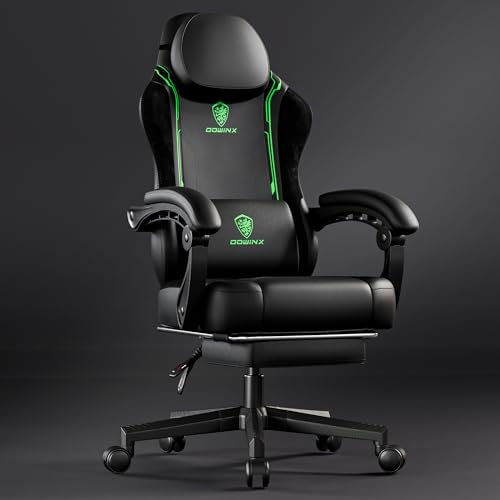 Dowinx Silla de gaming Racing Gamer, silla ergonómica para gaming con soporte lumbar, silla de gaming, de piel sintética, respaldo ancho de 150 kg, verde