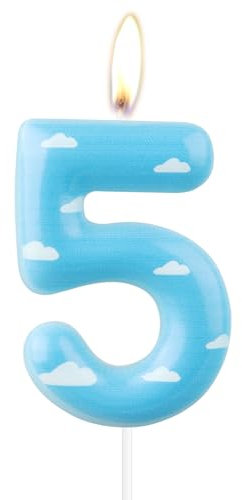 mciskin Toy Birthday Number Candle, Cartoon 5th Birthday Candles, Blue Sky White Cloud Number 5 Candle for Cake, Story Themed Decotayions, Farm Cake Topper for Girls Boys Birthday Party Suppiles