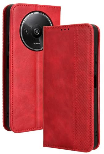 XINNI Housse pour Telephone Xiaomi Redmi A3 Etui, PU/TPU Retourner Cuir Coque Magnétique Portefeuille, Rouge