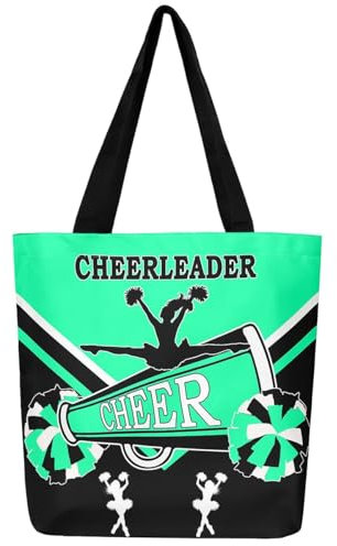Homewish Cheerleading Einkaufstasche Tanz Prinzessin Leinwand Tasche, Kawaii Cheerleader Lebensmitteltasche Schwarz Frühling Grün Leinwand Tote Bag, Cheerleading Pompoms Druck Make-Up Tasche