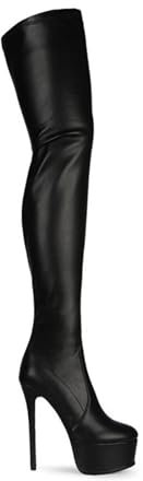 Stivali sopra Il Ginocchio con Plateau e Tacchi a Spillo da Donna, Stivali Alti Fino alla Coscia in Pelle PU, Stivali Alti alla Moda Autunno Inverno,Nero,41 EU