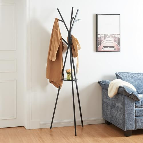 [en.casa] Garderobenständer Edet Kleiderständer mit Runde Ablage Jackenständer Garderobe 179x48x48 cm Schwarz