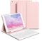 GKABXY hülle mit Tastatur für iPad 9/8/7 Generation (2021/2020/2019) 10,2 Zoll, weiche TPU-Rückseite mit Stifthalter, QWERTZ Layout, magnetische abnehmbare Bluetooth Tastatur, Rosa