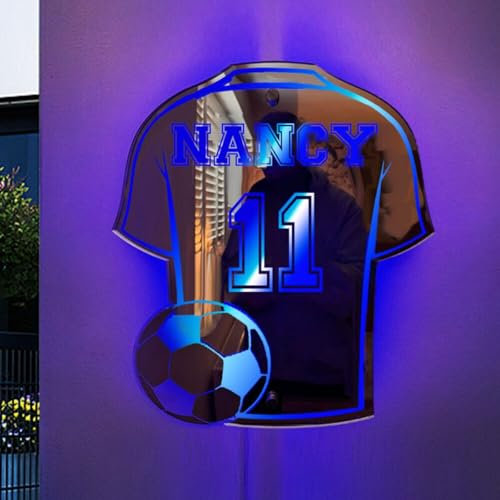 Personalized Soccer Jersey Neon Sign,Personalized Football Mirror Led Light,Soccer Night Light for Boys Room Wall Decor,Custom Neon Name Signs for Party Bar Christmas Birthday Gift (30x35cm)