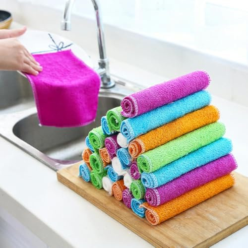MEKPAM 20 Stück 18 X 23 cm Große, Natürliche, Ultrafeine Bambusfaser-Reinigungstücher, Fusselfreie Geschirrtücher Und Scheuerschwämme Cleaning Cloth
