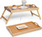 Pack of 2 Bamboo Bed Tray Table with Foldable Legs & Handles, 50 X 30 X 23.5cm Multipurpose Laptray Breakfast | Non Slip Folding Wooden Serving Tray