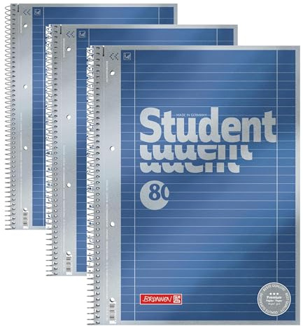 Brunnen Notizblock/Collegeblock Student Premium, 4-fach-gelocht (Veredeltes DeckBlatt mit Metallic-Effekt, A4, liniert Lineatur 27, 90 g/m², 80 Blatt) (Packung mit 3)
