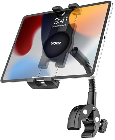 YOOZ Bike Tablet Handlebar Holder, Stroller, Motorcycle Wheelchair [Metal Gooseneck Arm] Bike Mount Clamp for Tablet and Phone, iPad Pro