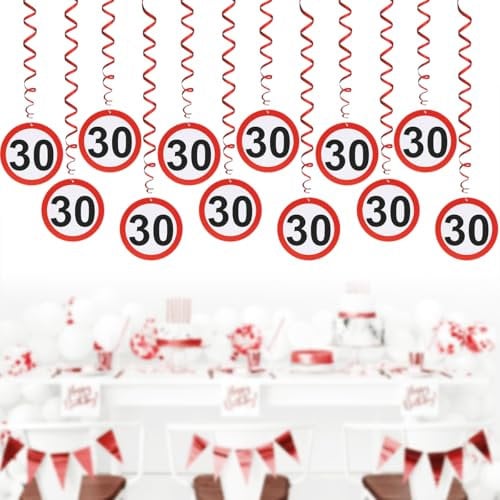 Girlande 30. Geburtstag Deko, 12 Stück Verkehrsschild 30. Geburtstagdeko Spiralen Girlande, Verkehrsschild Partyzubehör für 30er Geburtstag Hochzeit Jubiläum