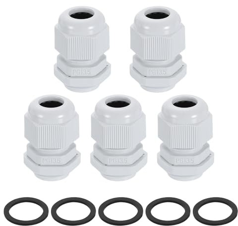 sourcing map 5Pcs PG13.5 Nylon Cable Glands, Waterproof Cord Grip Connector with Washer, Adjustable 6-11mm Wire Grommet Protectors with Gaskets and Locknut for Junction Box, White
