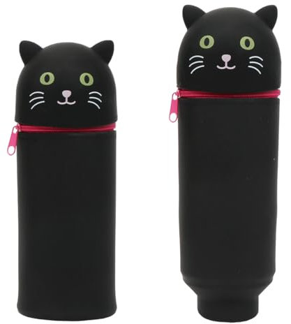TaleMoon Kawaii Federmäppchen Schwarze Katze,2 in 1 Silikon Federtasche,Stifte Mäppchen,Pencil Case,Schulanfang Geschenke für Mädchen,Reißverschluss, Buntstifte, Marker, H 20cm