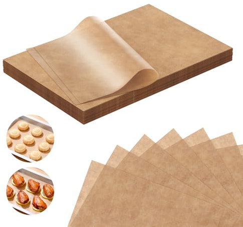 comeder Baking Parchment Paper Sheets, 100Pcs Unbleached Baking Paper, Pre-Cut 20 x 30cm, Non-Stick, Greaseproof & Heat-Resistant Up to 220°C, Ideal for Cooking, Grilling & Air Fryer