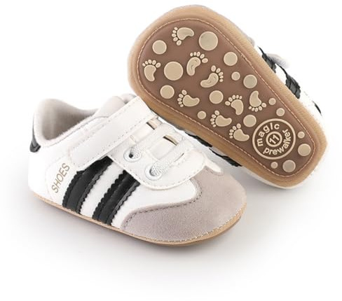 TsQiiane Newbron Baby Boys Girls Retro Sneakers Pu Leather Rubber Sole Walking Shoes Toddler Non-slip First Walkers Infant Slippers Crib Shoes(6193/black 2)