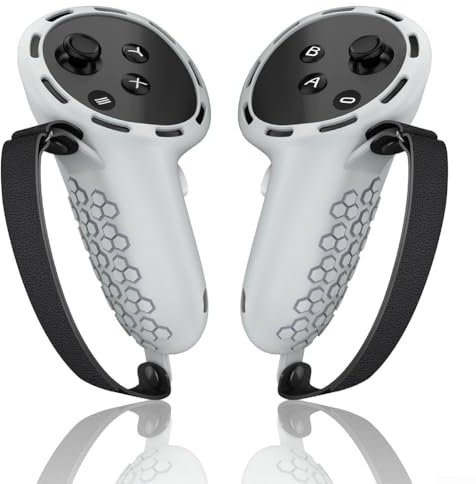 Lot de 2 poignées de manette multicolores en silicone antidérapant pour Meta For Quest 3 et Quest 3S, sangles avec sangles réglables (gris peu profond)