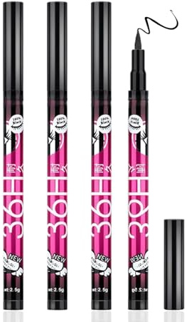 3PCS Black Waterproof Liquid Eyeliner 36H Long-Lasting Smudge-Proof Formula, Professional Precision Brush Tip with High Black Pigment, Quick Dry, Easy Apply for Bold or Natural Makeup