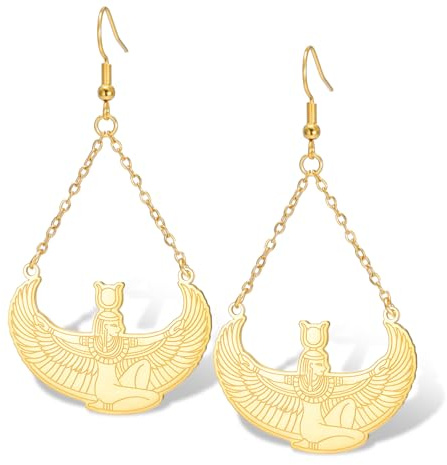 Ankh Kreuz Ohrringe ägyptische Göttin Isis geflügelte Göttin baumelnde Ohrringe Edelstahl altes Ägypten griechischer Schutz Amulett Mythologie Schmuck Geschenke für Frauen