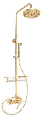 TFGXUE Ensemble de douche sans robinet, système de douche vintage avec étagère de rangement, pommeau de douche rond rotatif à 360 °, réglable à effet pluie, bronze