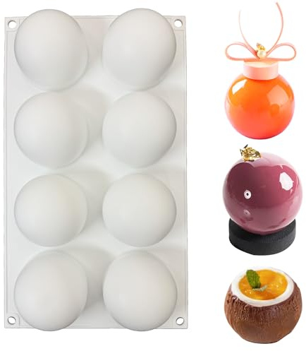 duoyif Moule en Silicone Sphère Ø 6 cm, 8 Cavités Moules à Chocolat Sphère Boule, Sans BPA, Moules De Cuisson Sphérique, Moule Boule Pour Faire Boules Chocolat Glaçons Mousse De Dôme (blanc, Ø6cm)