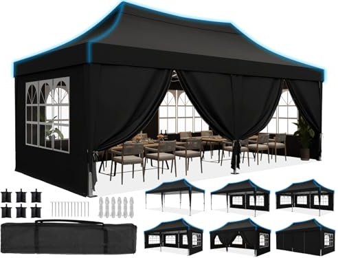 Quictent Faltpavillon 3x6m wasserdicht | Partyzelt, Pop-Up Pavillon, Gartenpavillon, stabil, mit Seitenwänden, UV-Schutz 50+, Tragetasche inkl, Stahlrahmen
