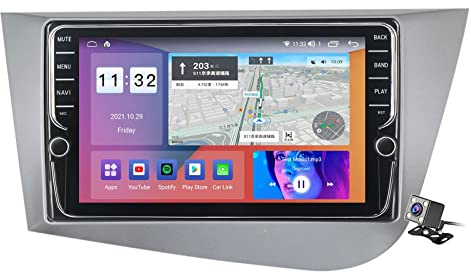 Estéreo de Coche Android 11 Doble DIN Integrado para Seat Leon 2 MK2 2005-2012 Pantalla de 9 Pulgadas Receptor Multimedia con Carplay Android Auto BT FM Am RDS Radio por Internet GPS SWC DSP