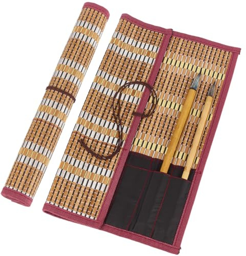 GORGECRAFT Bamboo Calligraphy Brush Holder Rollup Portable 8 Slots Protector Pen Storage Organizer Art Paint Writing Brush Roll Pockets Carry Pouch Case Bag for Oil Watercolor Paintbrushes Painters
