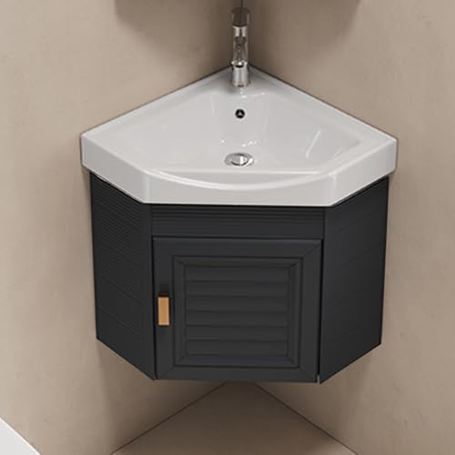 Mobile lavabo ad angolo piccolo con lavabo for guardaroba bagno sospeso(Schwarz,43cm/16.92in)