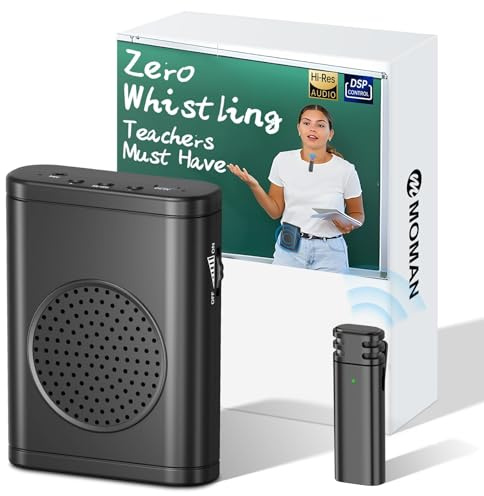 Moman Voice Amplifier with Wireless Lavalier Microphone, Zero Whistling Low Latency Portable Speaker, Personal PA System with Wireless Clip on Mic for Teachers Classroom Yoga Tour Guide Meeting Coach